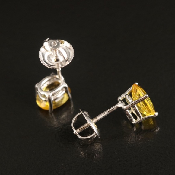 Vintage 14K White Gold Yellow Sapphire Stud Earrings - Picture 2 of 5